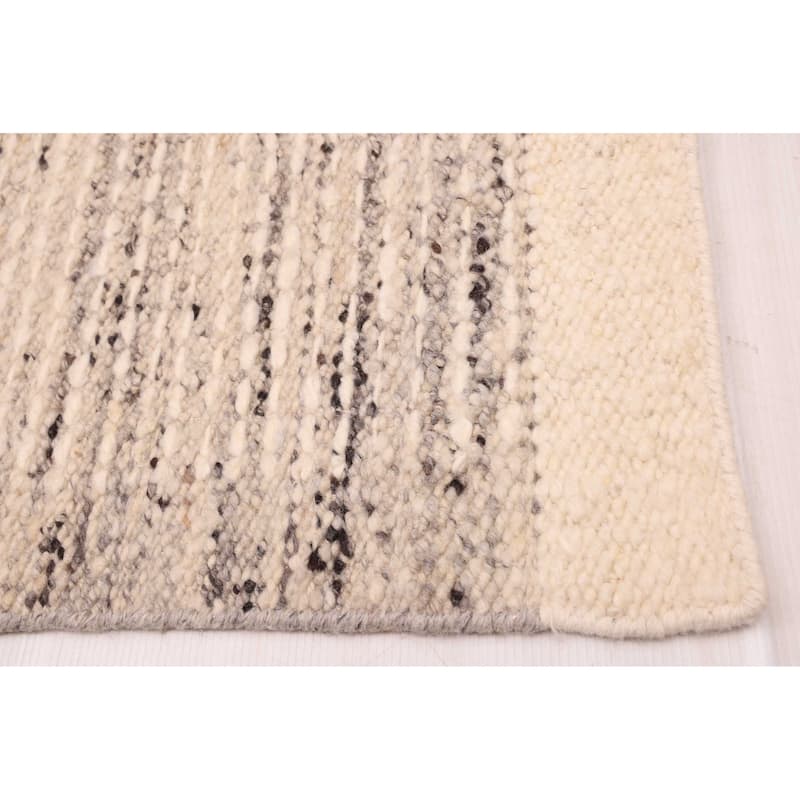 ECARPETGALLERY Hand Woven Looma Ivory Wool Rug - 7'10 x 9'10