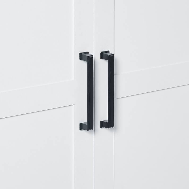 Farmhouse Closed Cabinets, White Bathroom Cabinets with Drawer, Black Handles and Adjustable Shelves - Anti-tipping Device