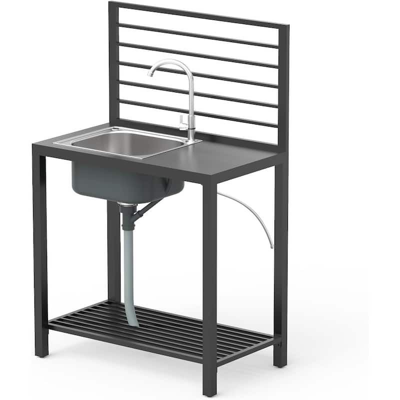 GDFStudio - Thaddeus Outdoor Modular Kitchen Island with Storage and Freestanding Grill Cabinet - Grey - Freestanding Sink