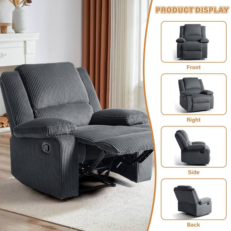 2 Piece Modern Corduroy Upholstery Push Back Manual Recliner Chair