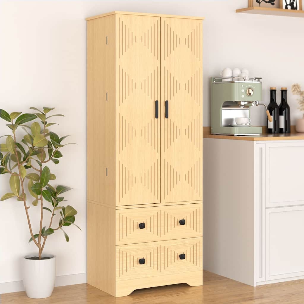 Gymojoy Farmhouse Pantry Cabinet with Drawer & Shelves, Kitchen Storage Cupboard for Dining Room, Living Room, Bathroom