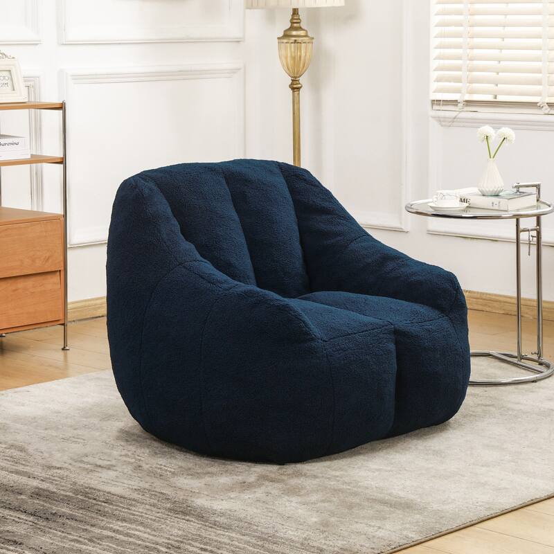 Fluffy Bean Bag Lazy Sofa Chair with Tufted Soft Stuffed Filling & Memory Foam - Dark Blue