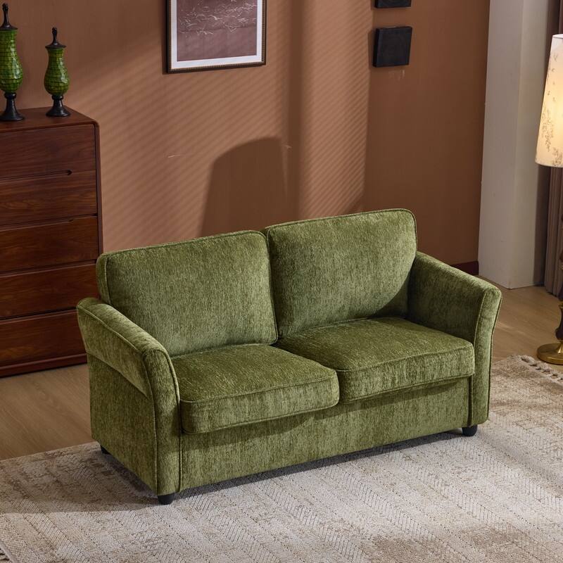Chenille Loveseat With Floral Arms For Living Room