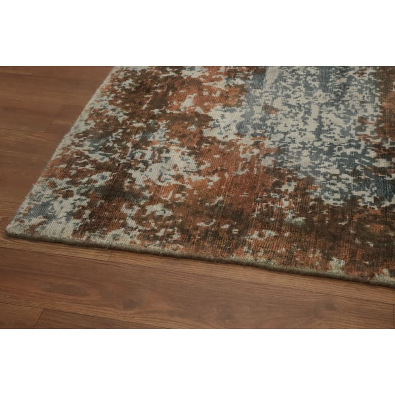 Hand-knotted Modern Silk Brown Abstract Oriental Area Rug - 7' 10'' X 4' 11''