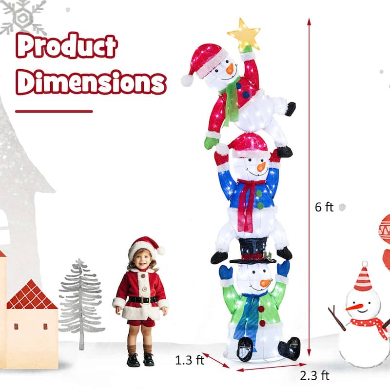 Costway 6 ft 3D Pre-Lit Christmas Stacked Snowman with 155 LED Lights - as pic shows - See Details