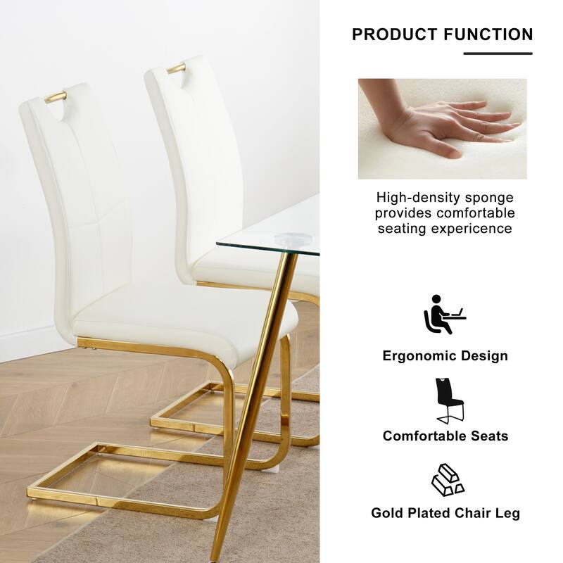 Set of 4 Modern Faux Leather Dining Chairs with Metal Legs