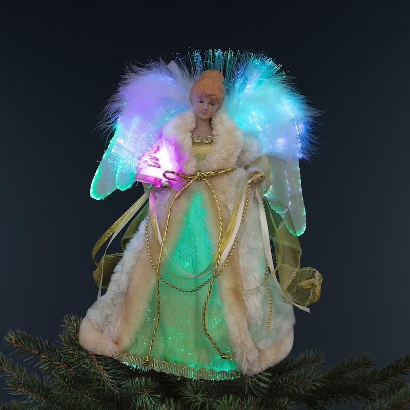 Color-Changing Fiber Optic Angel Christmas Tree Topper - 12" - Gold
