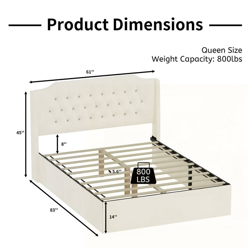 Tufted Upholstered Bed Frame with Crystal Button Accents