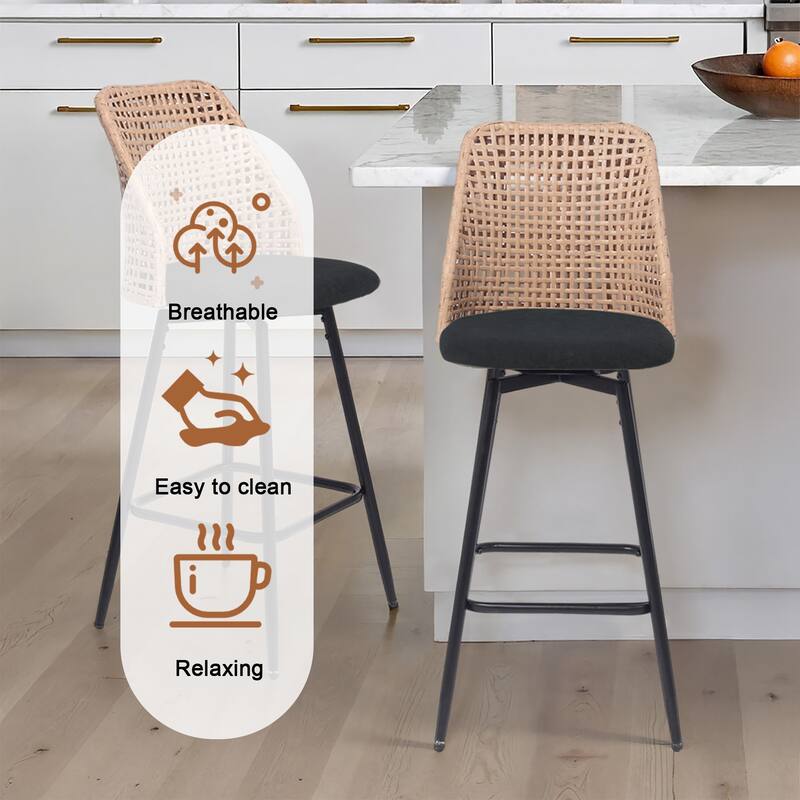 28"/29" Set of 2 Rattan Counter Height Swivel Bar Stools Chenille Cushion