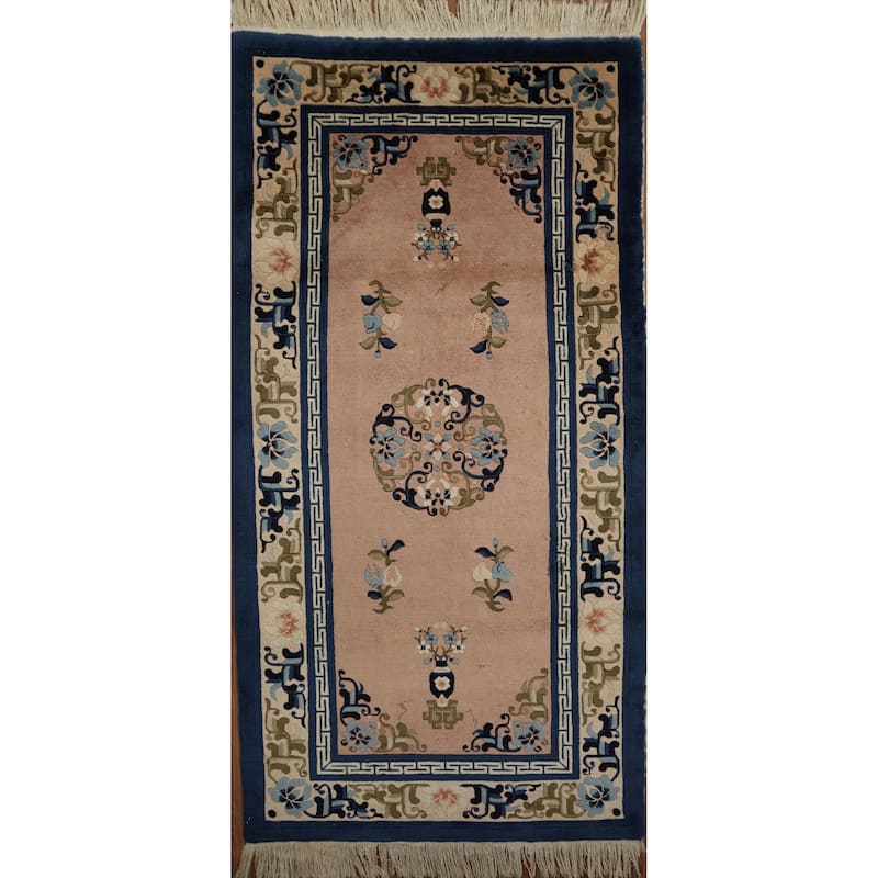Hand Knotted Oriental 100% Wool Carpet Traditional Floral Pink Art Deco Area Rug - 6' 1'' X 3' 1''