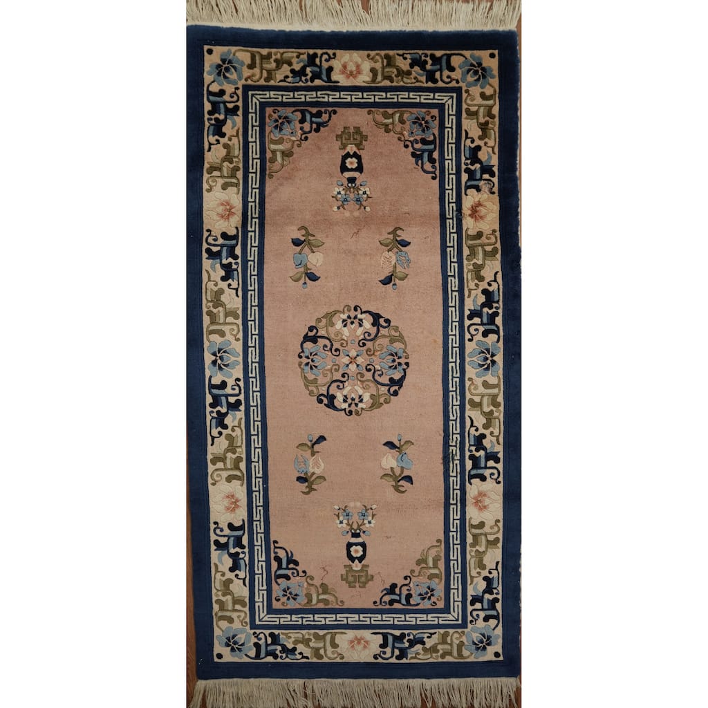 Hand Knotted Oriental 100% Wool Carpet Traditional Floral Pink Art Deco Area Rug - 6' 1'' X 3' 1''