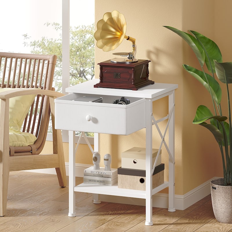 Javlergo 2 Pack X Frame Nightstand with Removable Fabric Drawer Easy to Clean Multifunctional End Table with Open Shelf