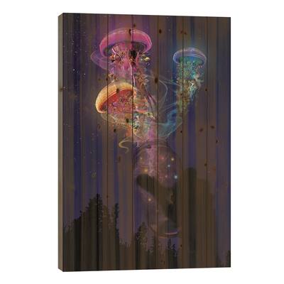Jellyfish Out Of A Jar Print On Wood by David Loblaw - Multi-Color