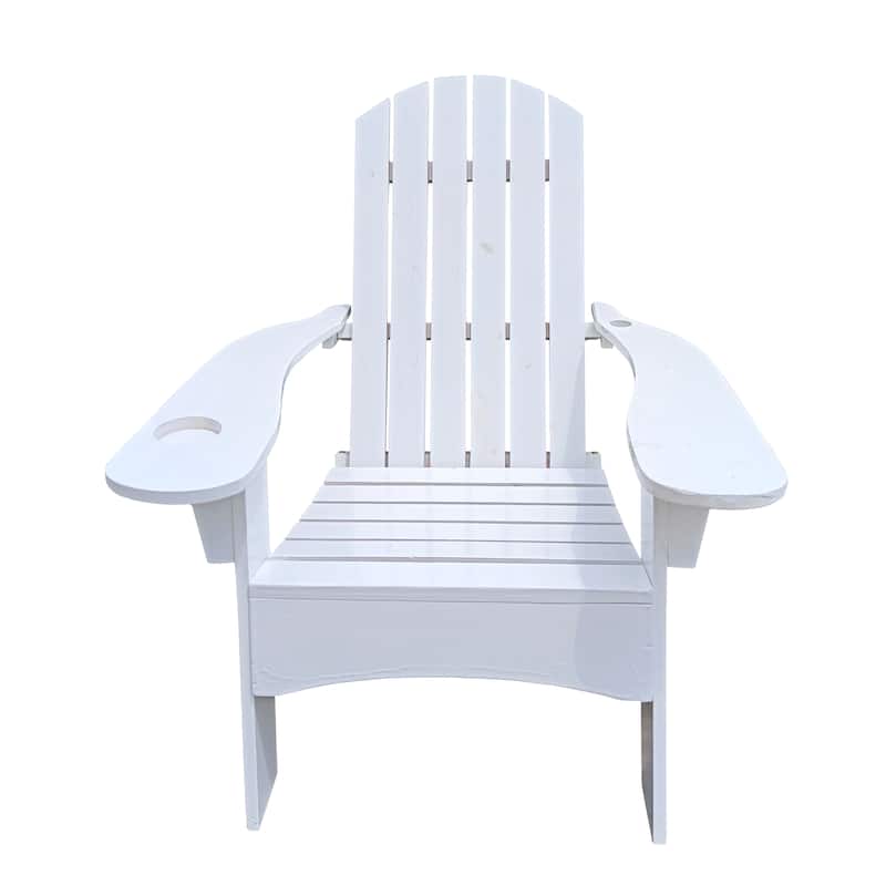 White 33.46" Arm Chair with Wood Frame and Umbrella Hole