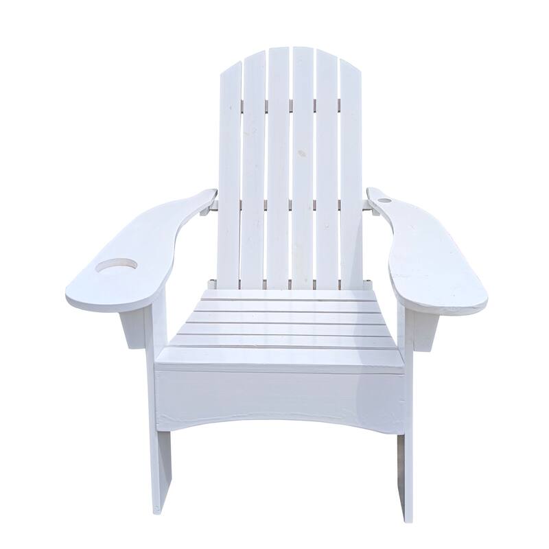 White Modern 33.46" Arm Chair with Solid Wood Frame and Umbrella Hole in Outside