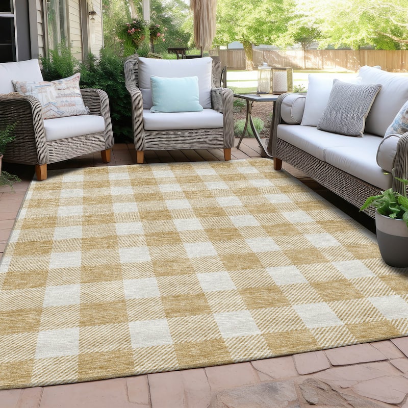 Machine Washable Indoor/ Outdoor Chantille Plaid Rug - Gold - 2'6" x 3'10"