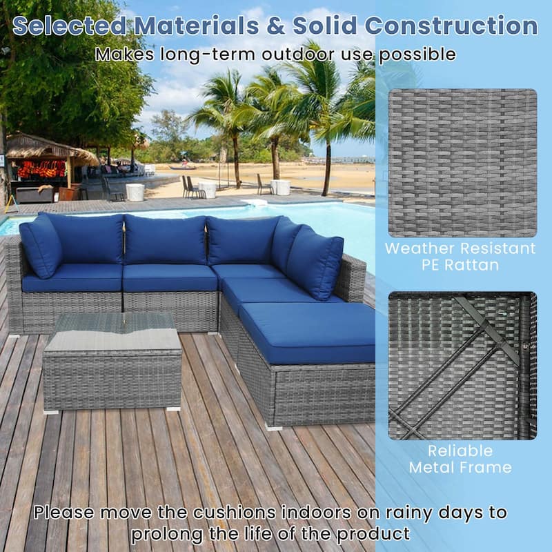 Costway 6PCS Patio Wicker Furniture Set Cushioned Sectional Sofa - See Details