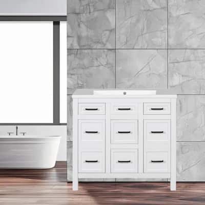 Transitional 36" Bathroom Vanity Cabinet with Stain-Resistant Resin Sink, 4 Drawers, 2 Doors, Adjustable Storage