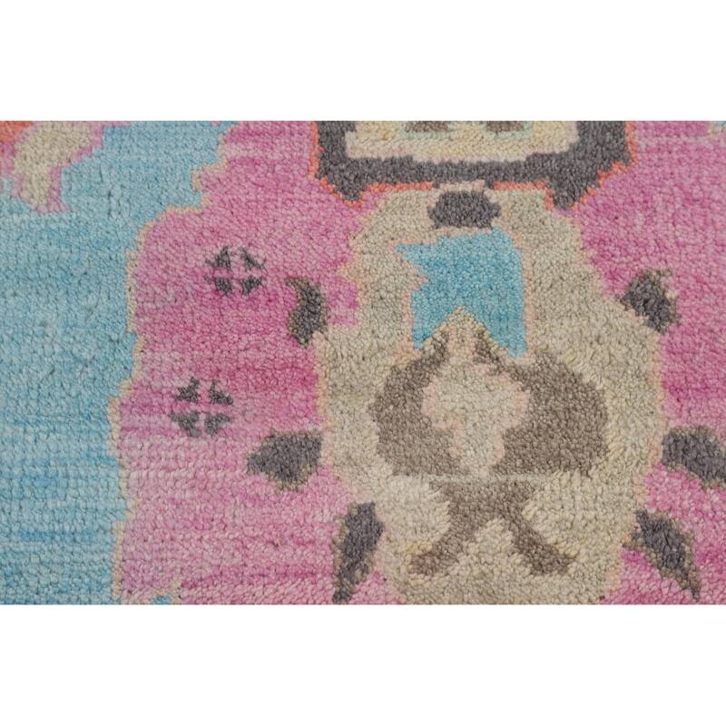 Light Blue Floral Oushak Oriental Area Rug Hand-Knotted Wool Carpet - 8'11"x 11'9"