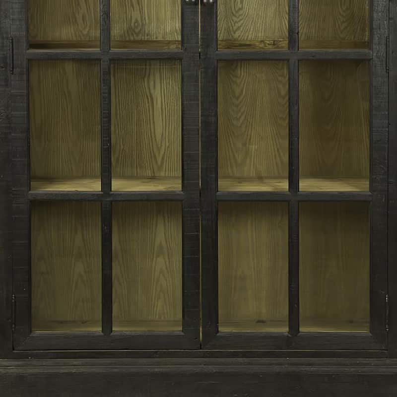 Geny Library Bookcase Cabinet, 2 Glass Door, 3 Shelves, 59 Inch Black