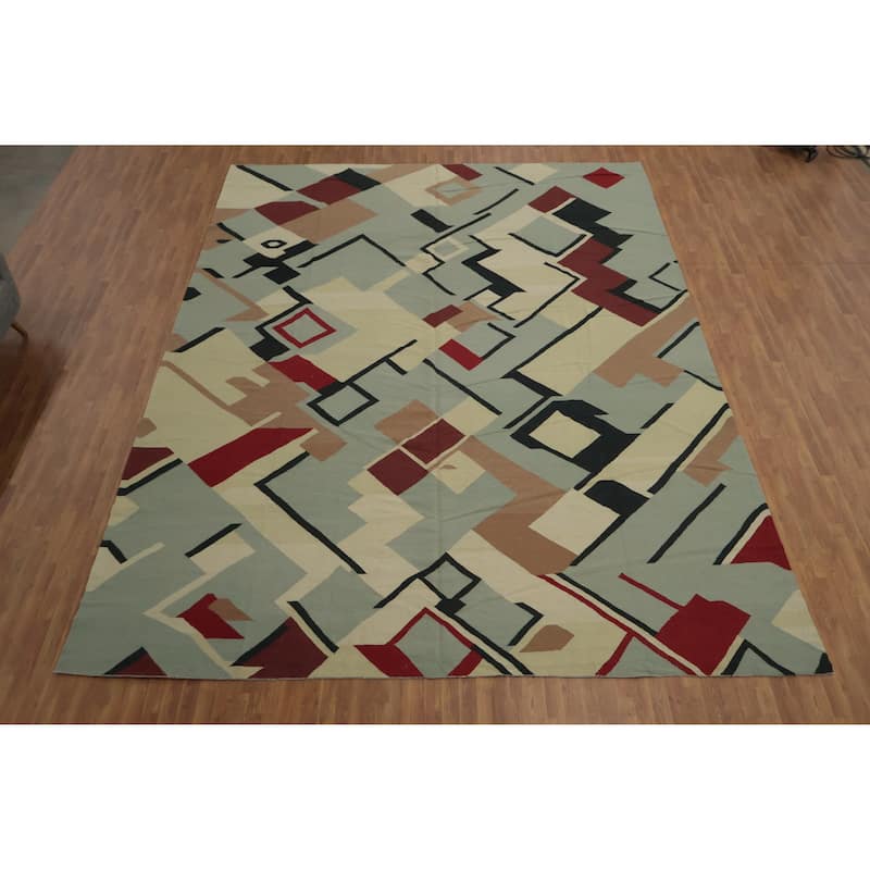 Hand Woven Oriental 100% Wool Carpet Southwestern Modern Multi-Colored Kilim Area Rug - 16' 2'' X 12' 5''