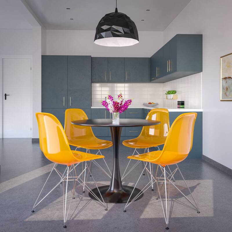 5-Piece Dining Set with 35" Round MDF Table and 4 ABS Plastic Side Chair in Chrome
