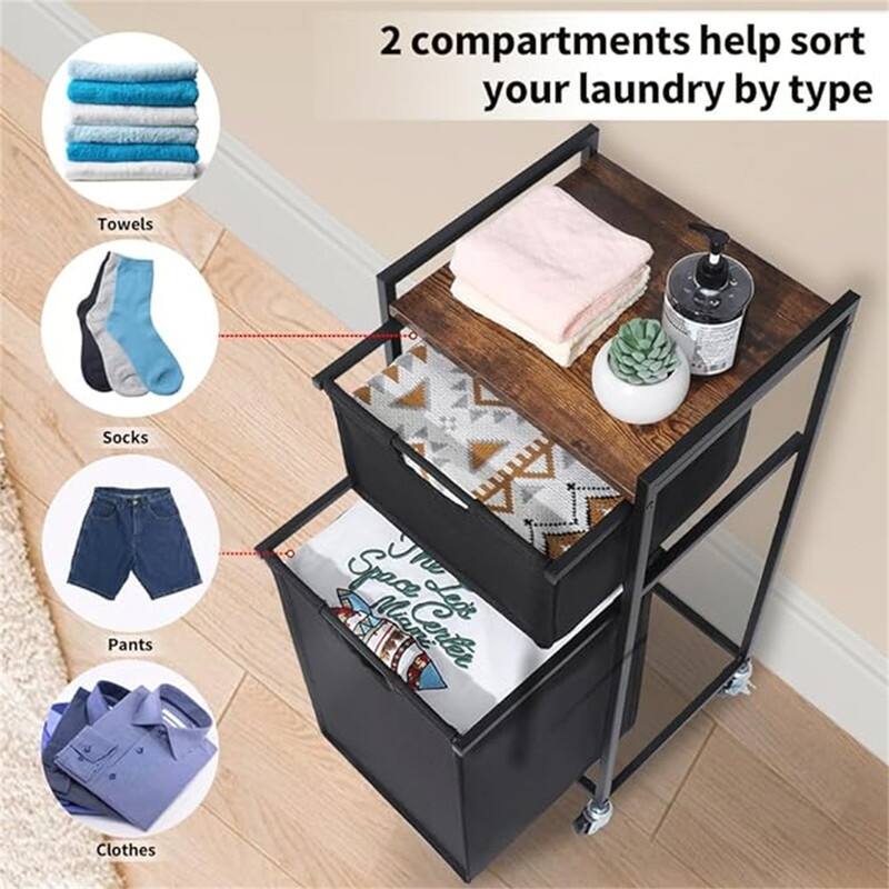 Laundry Sorter 2 Section with Removable Bags - 15"L x 13"W x 35"H