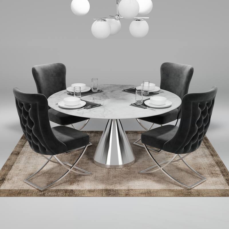 Upholstered Silver Legged Dining Chair, Set of 2