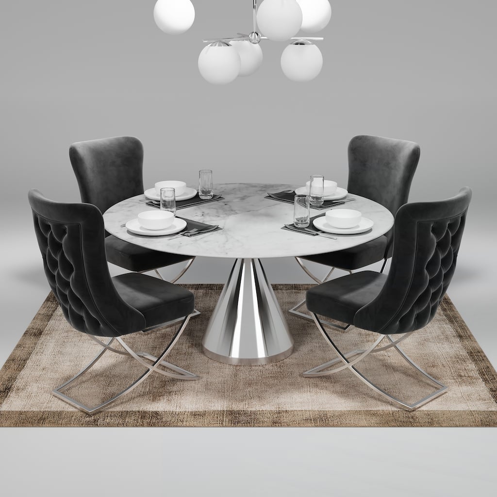 Upholstered Silver Legged Dining Chair, Set of 2