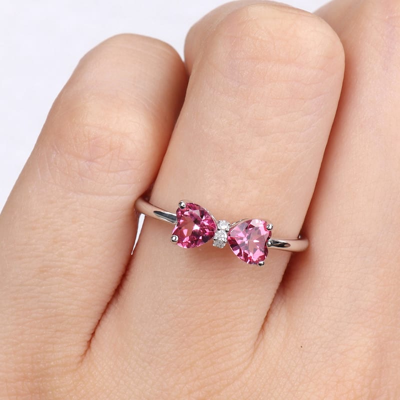 Miadora 2-1/10ct TGW Heart Pink Topaz Diamond Accent 2-Piece Bow Necklace Ring Set 10k White Gold