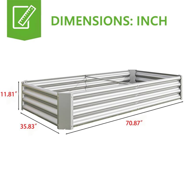 Outdoor Galvanized Metal Raised Garden Bed Kit - 6 x 3 x 1 ft