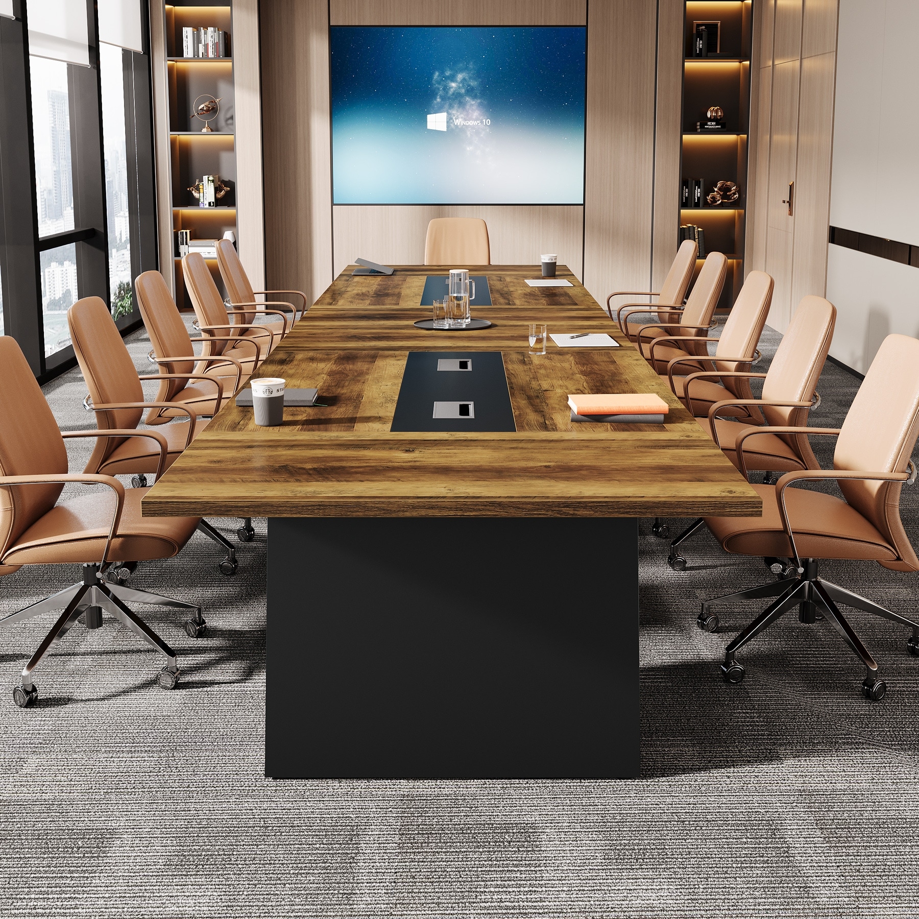 8FT Large Farmhouse Conference Table with Cable Management