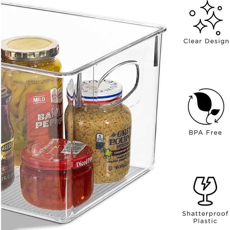 Sorbus Clear Plastic Organizer Storage Bin Containers with Handles for Pantry Food & Kitchen Fridge (8-Pack)