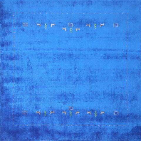 Blue Handmade Silk Gabbeh Square Area Rug Handmade Silk Carpet - 4'9" x 5'2"