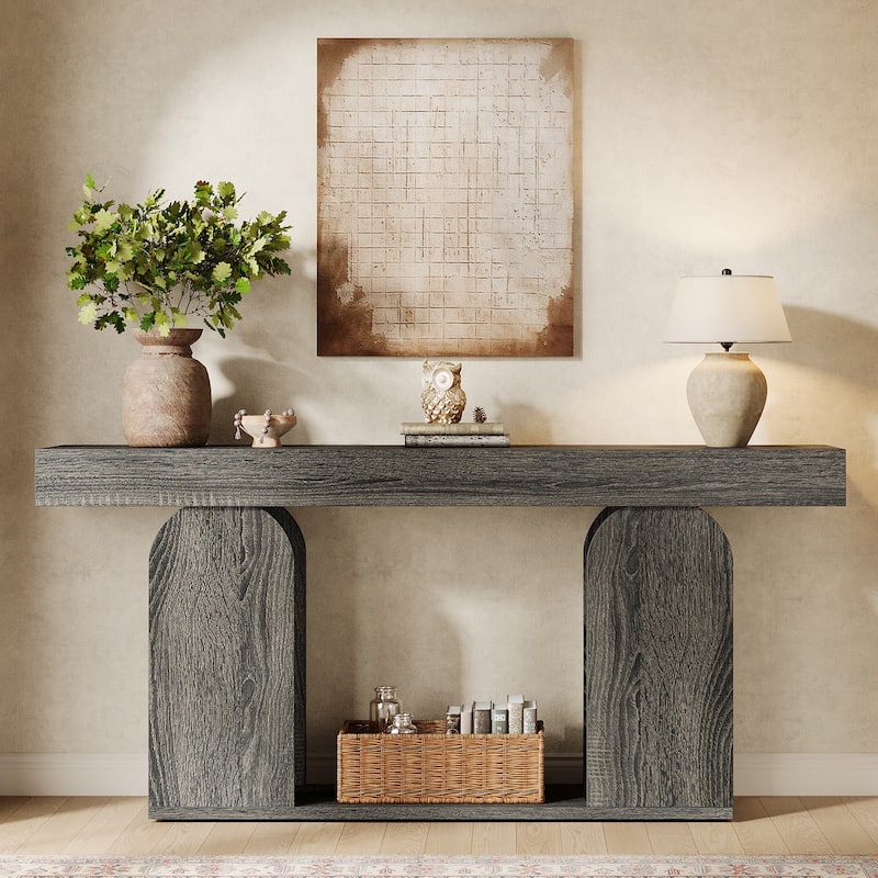 Long Wood Entryway Table, Storage Shelf Sofa Console Table, Living Room Hallway Foyer Behind Couch