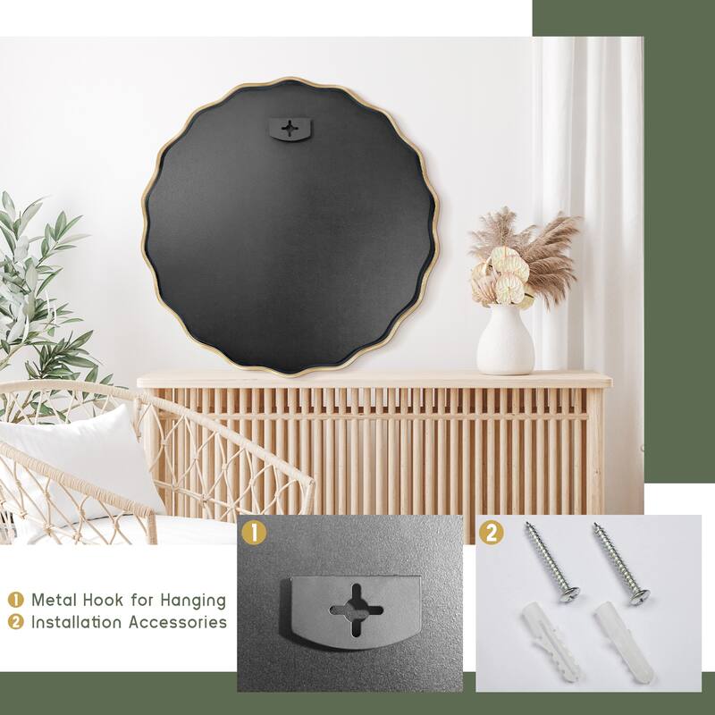 Decorative Aluminum Alloy Framed Wavy Round Wall Mirror Bathroom Vanity Mirror