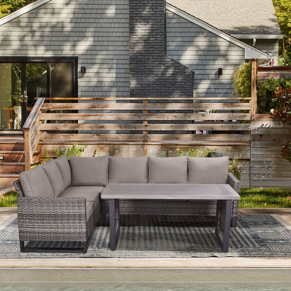 Outdoor Sectional Sofa High Back Sofa and Dining Table with Cushion