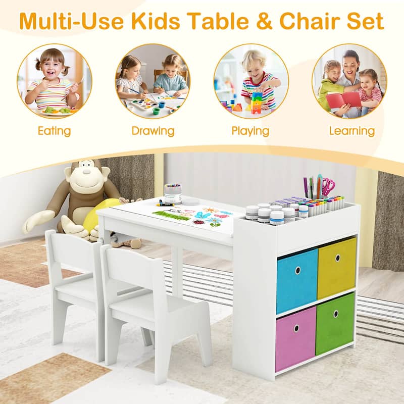 Costway Kids Art Table & Chairs Set with Paper Roll Wooden Craft Study - See Details
