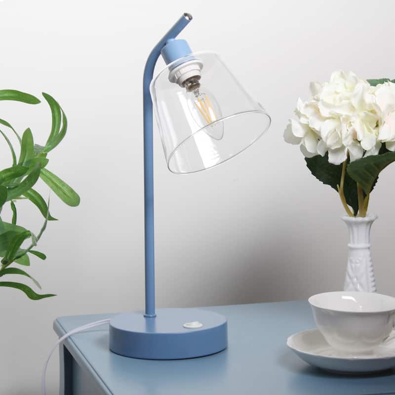 Modern Industrial Desk Lamp with Clear Glass Shade and Dual USB Charging Ports Multiple Colors - 8" (L) x 5.5" (W) x 15.75" (H)