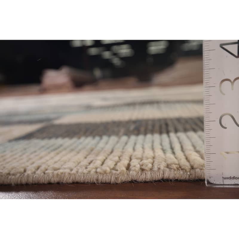 Moroccan Modern Area Rug Hand-Knotted Oriental Beige Wool Carpet - 5'11"x 9'7"
