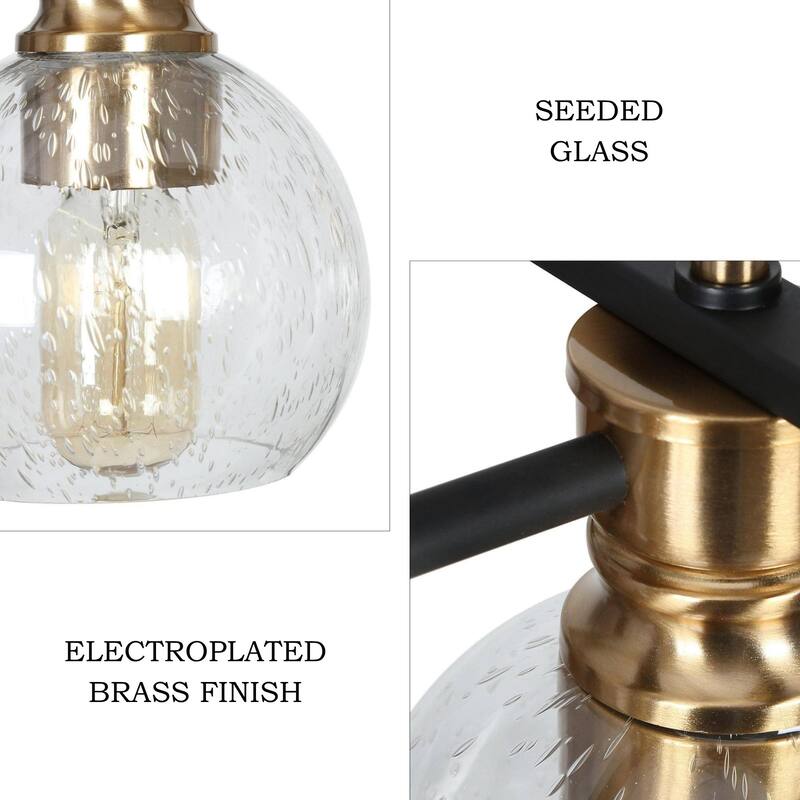 Iain Modern 4-Light Black Gold Chandelier Metal With Seeded Glass Shades Rectangle Kitchen Island Lights for Dining Room