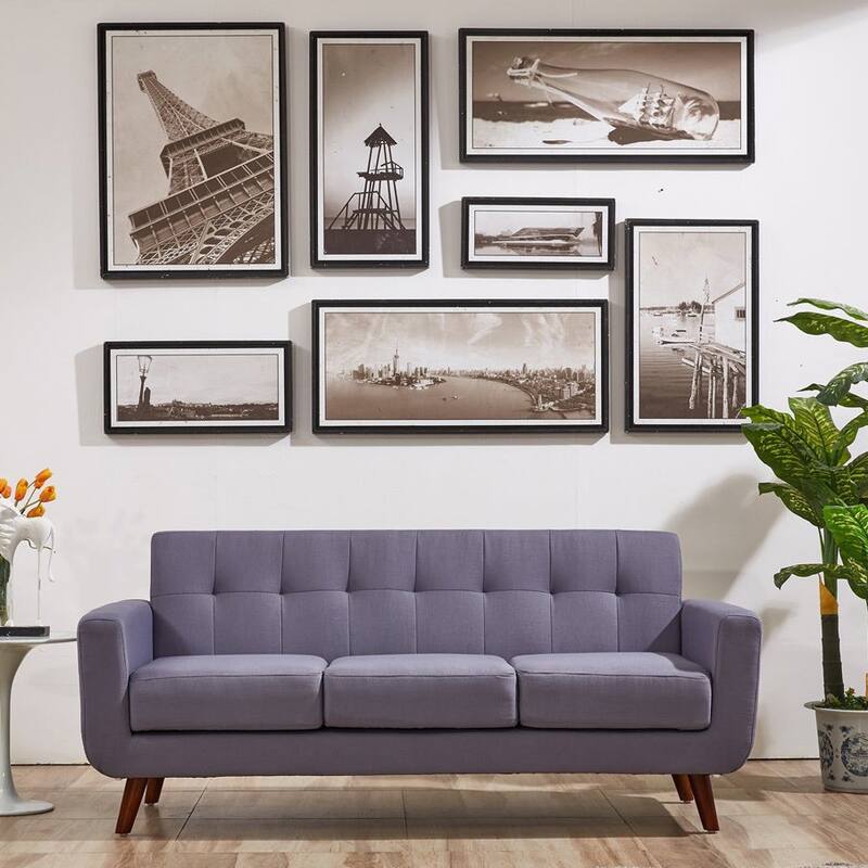 U.S. Pride Furniture Grace Rainbeau Linen Upholstered Tufted Mid-century Sofa - Taupe Grey