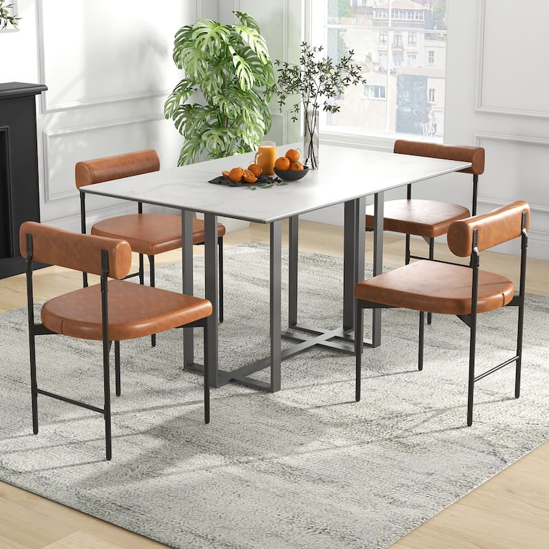 Gymax Dining Chair Set of 4 Faux Leather Upholstered Kitchen Side