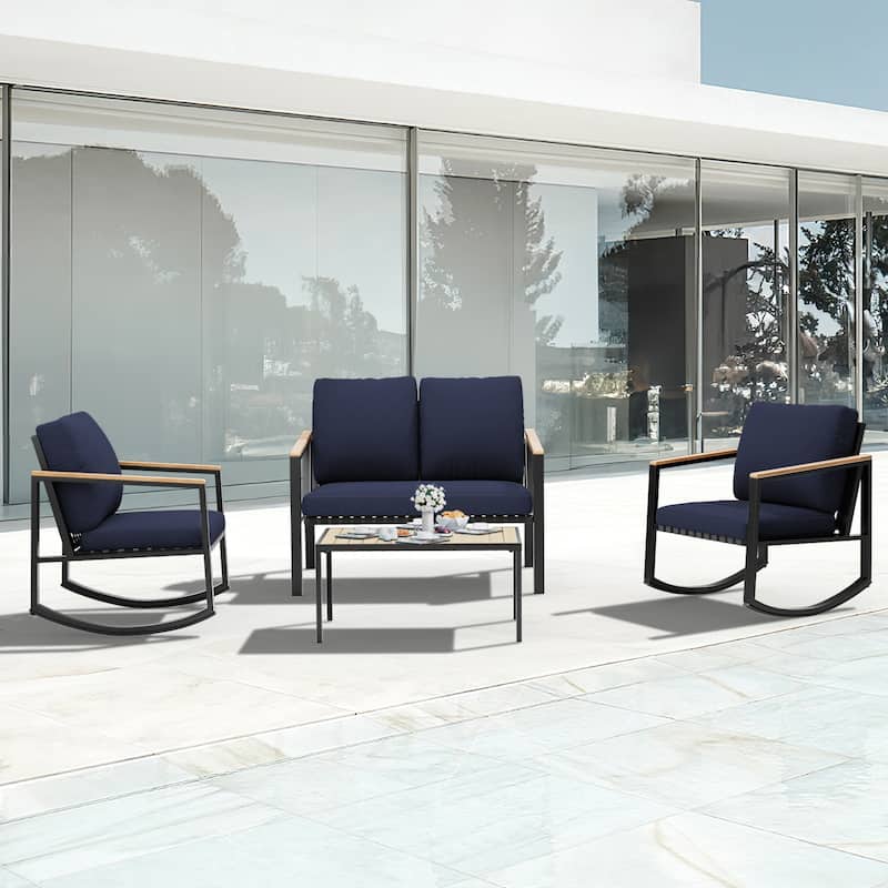 4-Piece Patio Conversation Set with Cushions Rocking Chairs