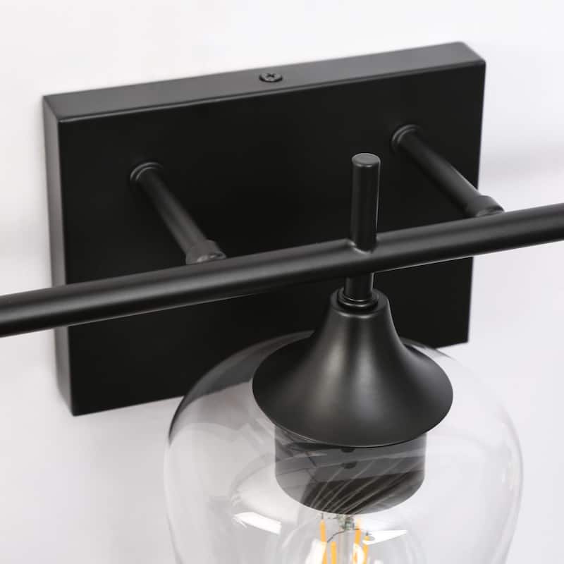 Zarbel Modern Farmhouse Black 3-Light Linear Bathroom Vanity Lights with Clear Unique Wine Glass - L 21"x W 6"x H 9.5"