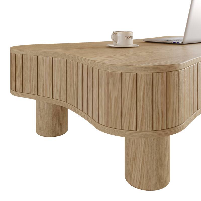 Lift Top Coffee Table for Living Room 42" Fluted Panel Hidden Storage, Silent Hydraulic Lift, Curved Safety Corners,Natural Wood