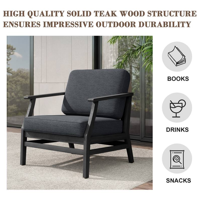 Teak Outdoor Patio Club Chairs Loveseat with Cushions