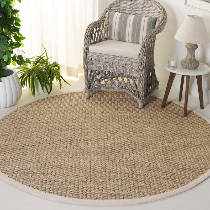 SAFAVIEH Natural Fiber Zymryd Basketweave Seagrass Rug - 5' Round - Natural/Ivory
