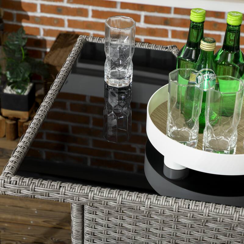 Outsunny 5 Piece Rattan Wicker Bar Set, High Top Outdoor Table and Chairs, Bar Height Patio Set