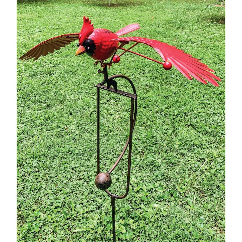 48" Red and Black Realistic Cardinal Rocker Stake